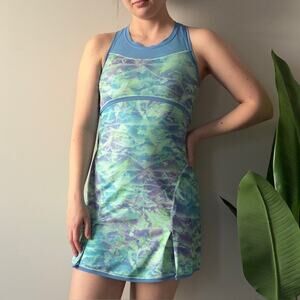 Ivivva by Lululemon Blue and Green Patterned Athletic Dress Mini Sleeveless EUC